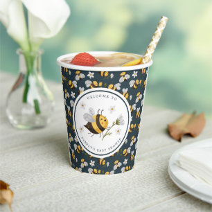 Vasos De Papel Ducha de bebé abeja flor de margarita