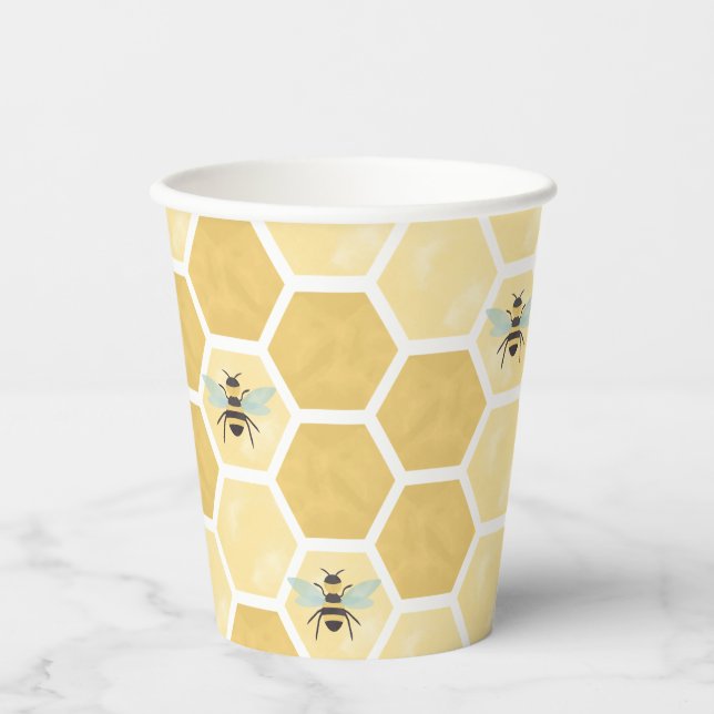 Vasos De Papel Ducha de bebé abeja panal de abeja (Anverso)