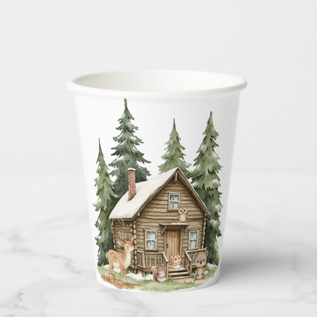 Vasos De Papel Ducha de Bebé Animales Boho Bosque (Anverso)