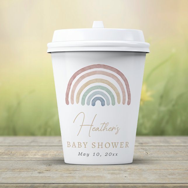 Vasos De Papel Ducha de Bebé Arcoíris Boho (Boho Colorful Watercolor Rainbow Baby Shower Paper Cups Table Decor by Painted Paperie
)