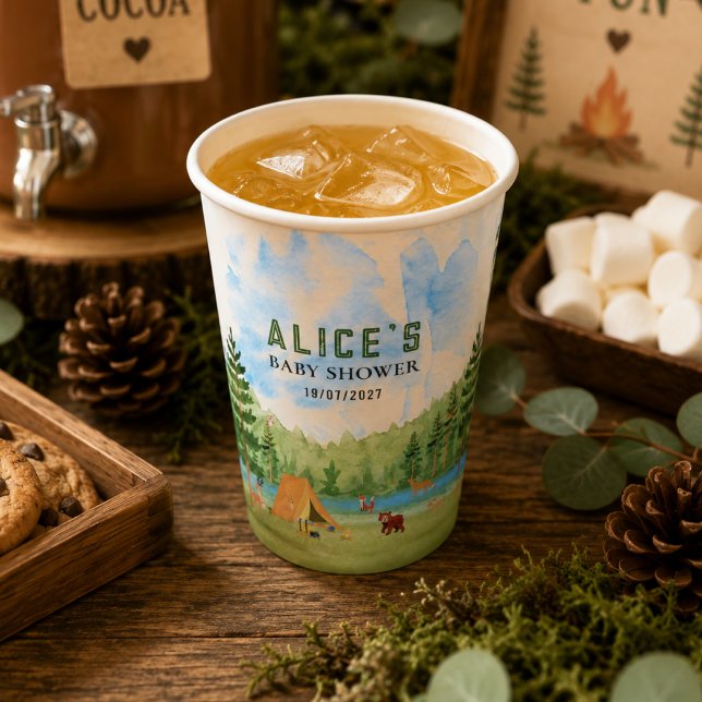 Vasos De Papel Ducha de bebé aventura de camping en el bosque (forest baby shower woodland wild animals wildlife wilderness botanical forest rustic green plants na)