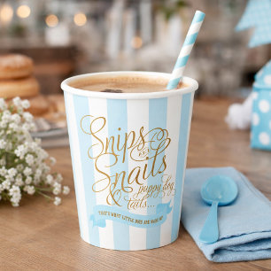 Vasos De Papel Ducha de Bebé Azul Bebé con Rayas y Caracoles