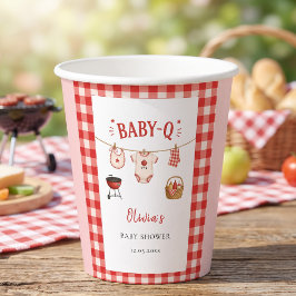 Vasos De Papel Ducha de bebé BBQ Rustica a cuadros rojos