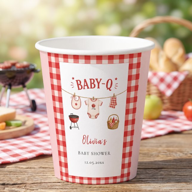 Vasos De Papel Ducha de bebé BBQ Rustica a cuadros rojos (Bbq Baby Shower Rustic Red Gingham Paper Cups)