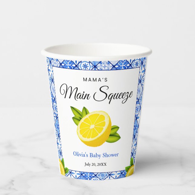 Vasos De Papel Ducha de bebé Blue Tile Lemon Mama's Main Squeeze (Anverso)