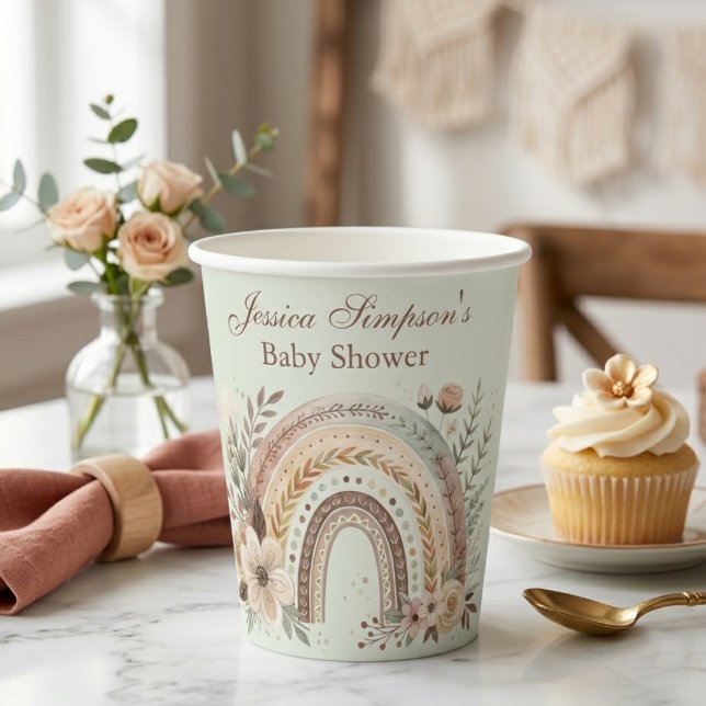 Vasos De Papel Ducha de Bebé Boho Arcoíris y Flores (Subido por el creador)