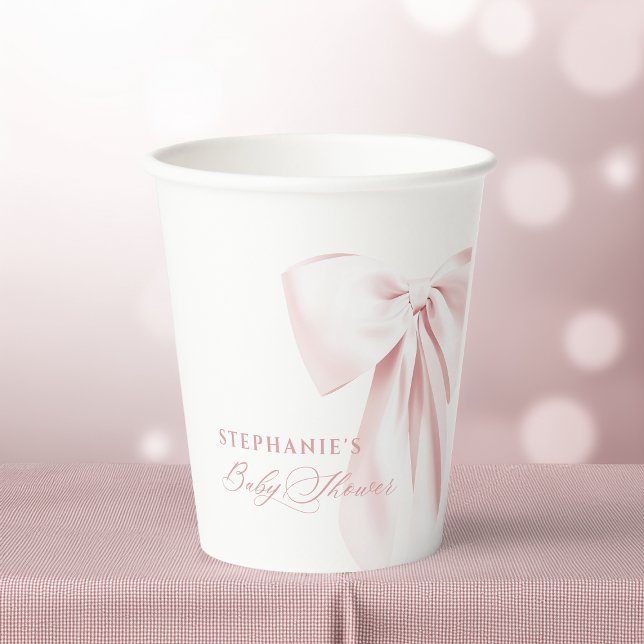 Vasos De Papel Ducha de Bebé con Lindo Lazo Rosa (Subido por el creador)