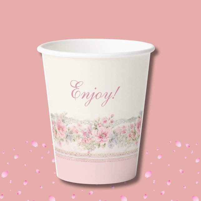 Vasos De Papel Ducha de bebé cristiana niña con flores rosadas (Subido por el creador)
