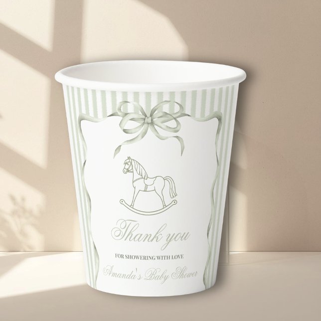 Vasos De Papel Ducha de bebé de caballo mecedor de oliva neutral  (Subido por el creador)