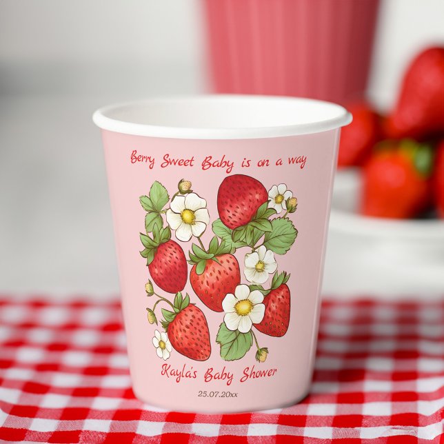 Vasos De Papel Ducha de bebé de fresa dulce Berry (Berry sweet summer strawberry baby shower customized paper cups personalized tableware)
