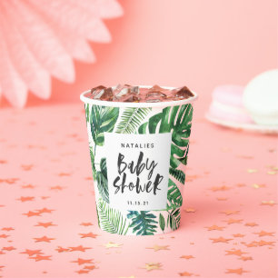 Vasos De Papel ducha de bebé de hojas tropicales en blanco y neg