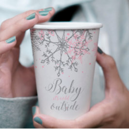 Vasos De Papel Ducha de Bebé de Invierno Copos de Nieve Rosa Plat