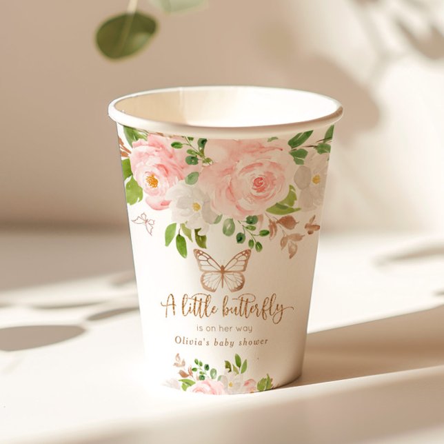 Vasos De Papel Ducha de bebé de mariposa rosa floral (Subido por el creador)