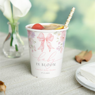 Vasos De Papel Ducha de bebé de niña con lazo rosa floral
