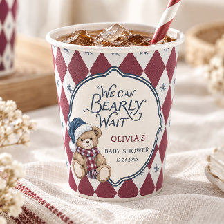 Vasos De Papel Ducha de bebé de niño elegante con oso de Navidad
