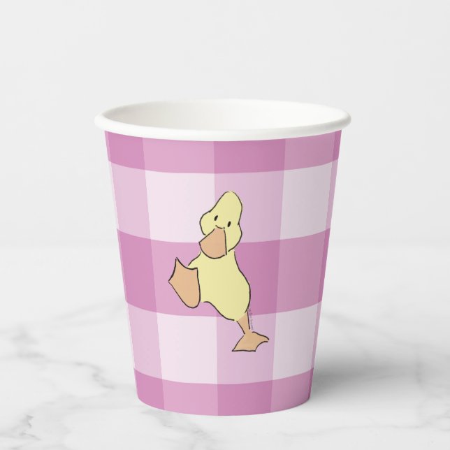 Vasos De Papel Ducha de Bebé de Patito Rosado a Cuadros (Anverso)