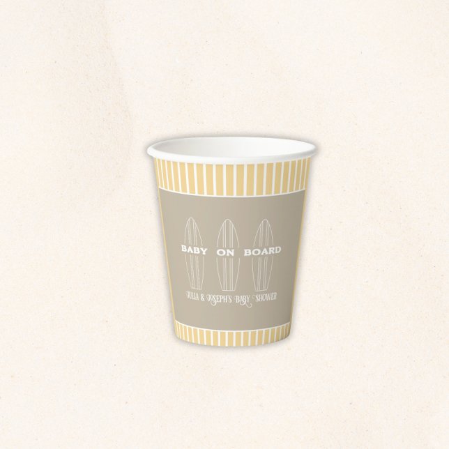 Vasos De Papel Ducha de bebé de tabla de surf personalizable dese (Baby on Board Gender Neutral Shower - Disposable Cups)