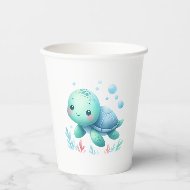 Vasos De Papel Ducha de bebé de tortuga acuática (Anverso)