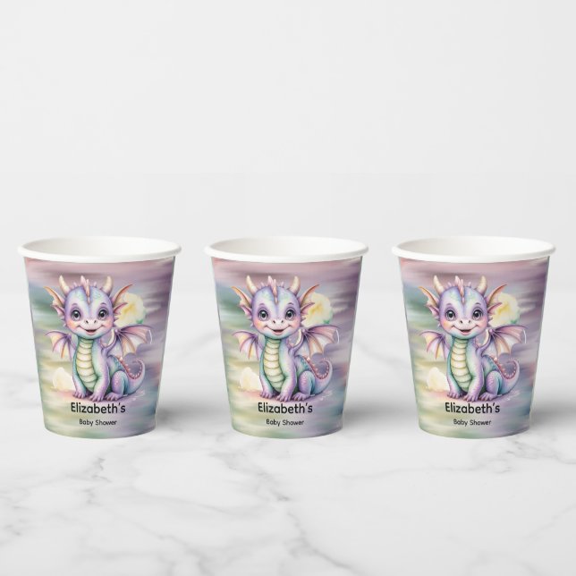 Vasos De Papel Ducha de Bebé del Dragón de Fantasía Pastel (Multi)