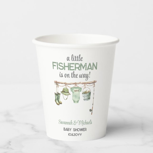 Vasos De Papel Ducha de Bebé del Pescadorcito Verde (Anverso)