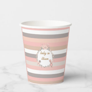 Vasos De Papel Ducha de bebé floral a rayas rosadas vintage