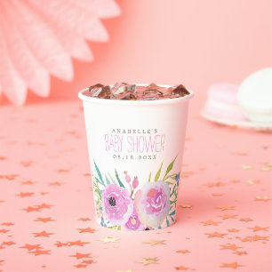 Vasos De Papel Ducha de Bebé Floral Cuadrada
