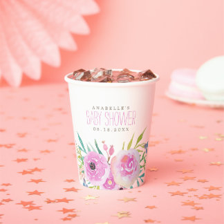 Vasos De Papel Ducha de Bebé Floral Cuadrada