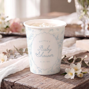 Vasos De Papel Ducha de bebé floral vintage azul francés