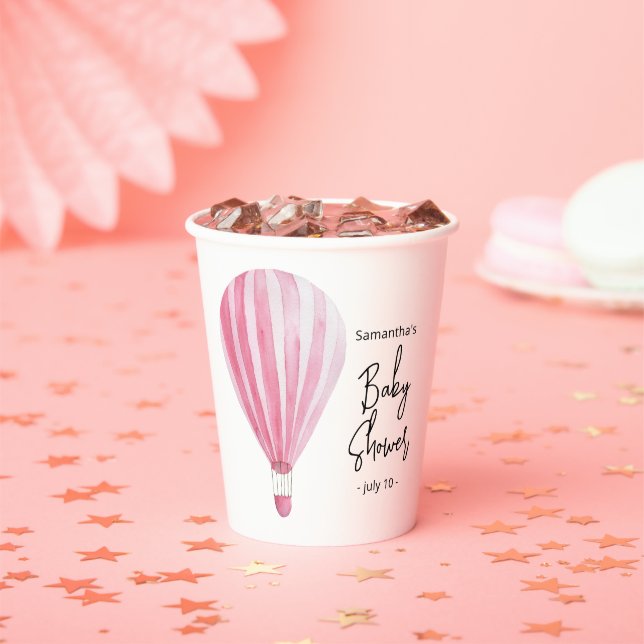 Vasos De Papel Ducha de bebé globo aerostático rosa (in situ)