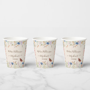 Vasos De Papel Ducha de Bebé Mariposa de Prado de Flores Silvestr