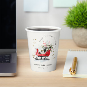 Vasos De Papel Ducha de Bebé Neutral Navidad Invierno Trineo Está
