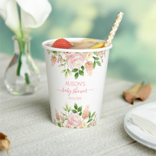 Vasos De Papel Ducha de Bebé Niña Floral Elegante Rosa Pink