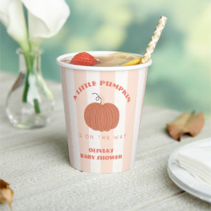 Vasos De Papel Ducha de bebé niña Little Pumpkin Pink Stripes