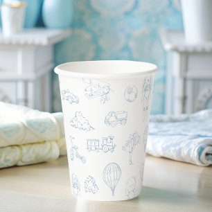 Vasos De Papel Ducha de bebé niño azul Toile de Jouy guardería
