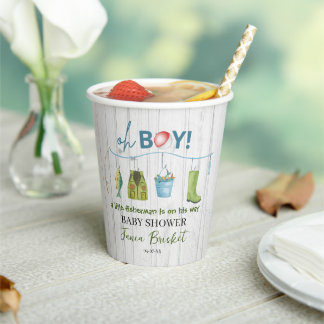 Vasos De Papel Ducha de bebé niño de señuelo de pesca de acuarela