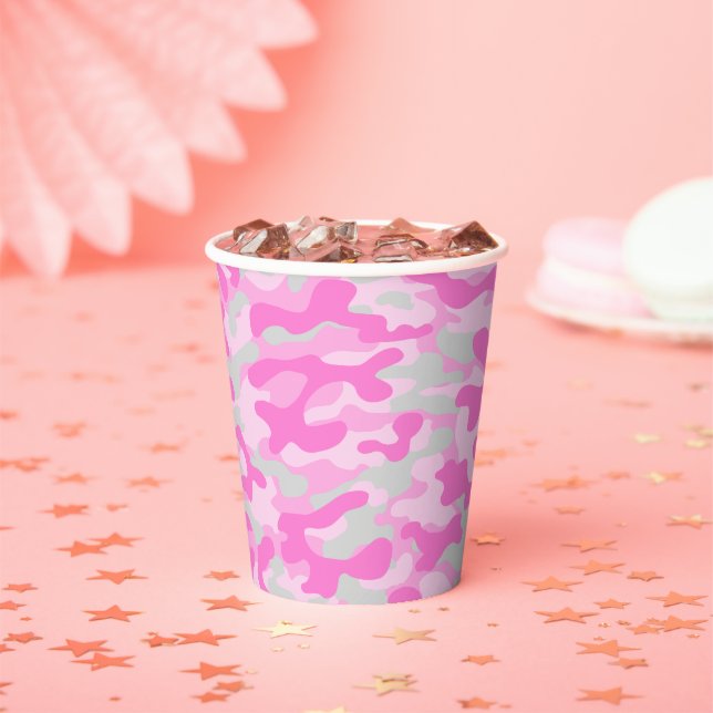 Vasos De Papel Ducha de Bebé Rosa Camo  (in situ)