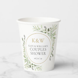Vasos De Papel Ducha de Boda de Parejas con Monograma Dorado y Ve