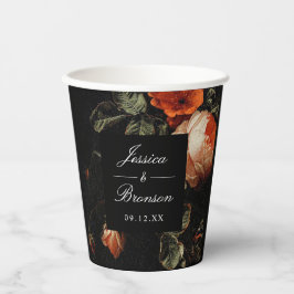 Vasos De Papel Ducha de boda floral rosa romántico oscuro