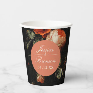Vasos De Papel Ducha de Boda Romántica Floral Rosa Oscuro