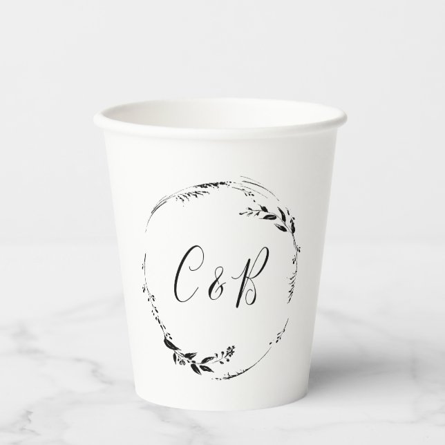 Vasos De Papel Ducha de casamiento con escritura blanca de flores (Anverso)