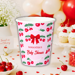 Vasos De Papel Ducha de cereza para bebé con lazo de gingham rojo