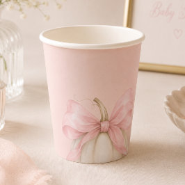 Vasos De Papel Ducha de niña bebé otoño lazo rosa calabaza acuare