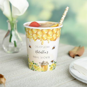 Vasos De Papel Ducha de novia abejas panal de abeja floral amaril