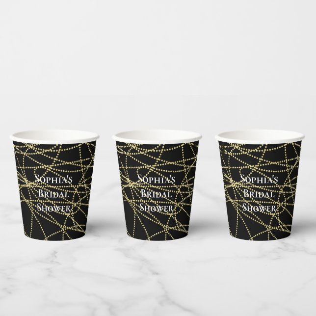 Vasos De Papel Ducha de Novia Abstracta Negra Dorada (Multi)