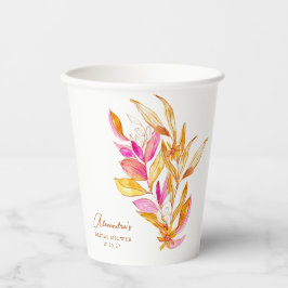 Vasos De Papel Ducha de Novia Acuarela Boho Botánico Rosa Dorado