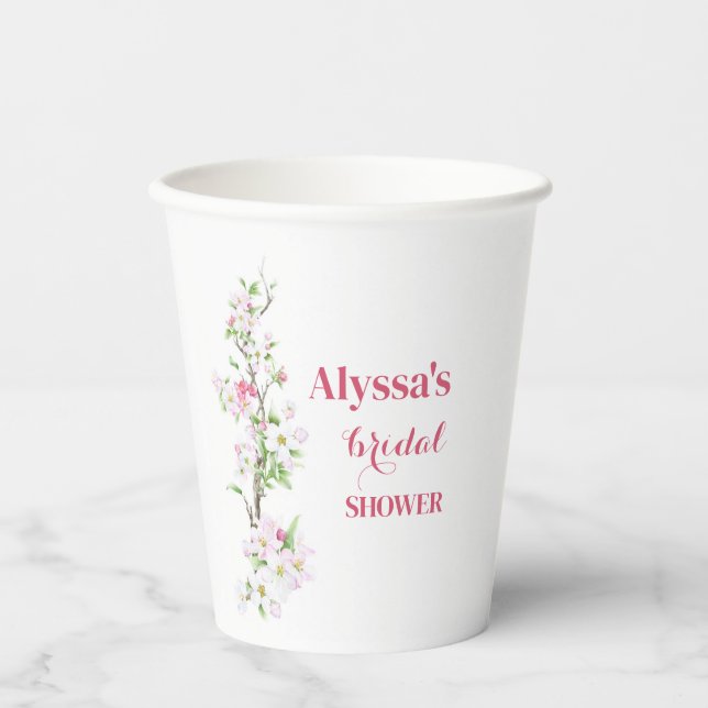 Vasos De Papel Ducha de novia Apple Blossom personalizada (Anverso)