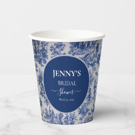 Vasos De Papel Ducha de Novia Azul y Blanco Toile de Jouy Francés