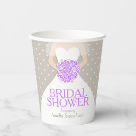 Vasos De Papel Ducha de novia boda vestido blanco rosas púrpura