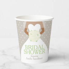Vasos De Papel Ducha de novia boda vestido blanco rosas verdes