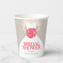 Vasos De Papel Ducha de novia boda vestido rosas rojas tazas de p